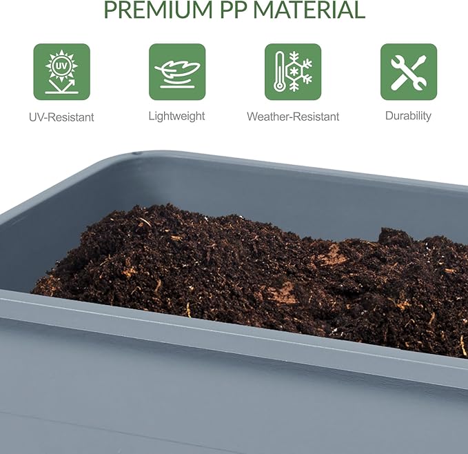 Aoodor 30'' × 14'' × 29'' Elevated Raised Planter Box with Legs, Storage Space, Plastic Drainage Plug & Water Level Indicator for Vegetables Flowers Herbs Outdoor, Gray, Set of 3