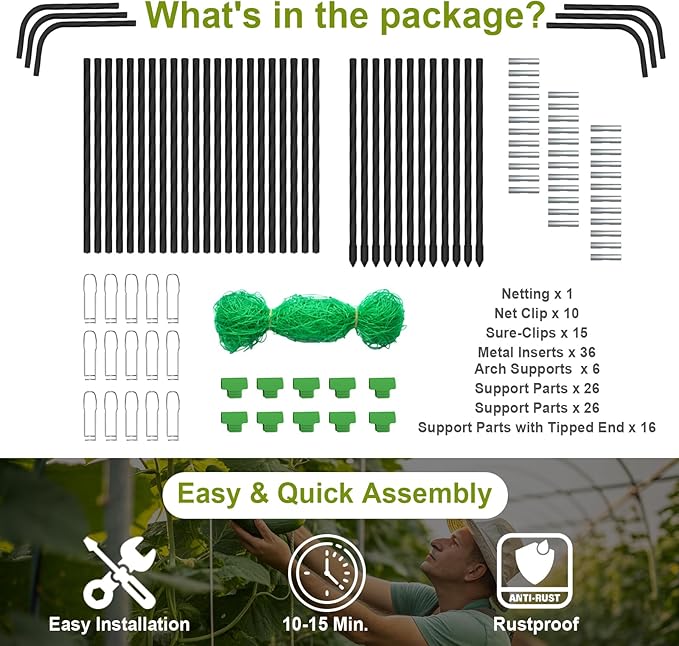 Garden Arch Trellis for Climbing Plants Vegetable Outdoor 67" x 63" A-Frame Cucumber Trellis with Climbing Netting & Plant Clip Tomato/Pea/Zucchini/Squash Trellis for Raised Garden Bed