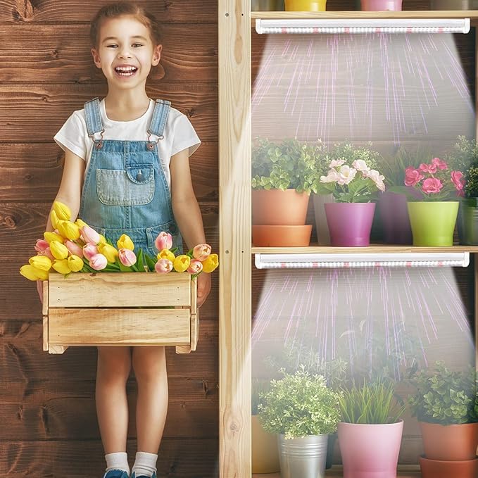 T5 LED Grow Lights, 1.4Ft 5000K Full Spectrum White Grow Lights for Indoor Plants Strip, Greenhouse Succulent Seed Starting, End-to-End Design