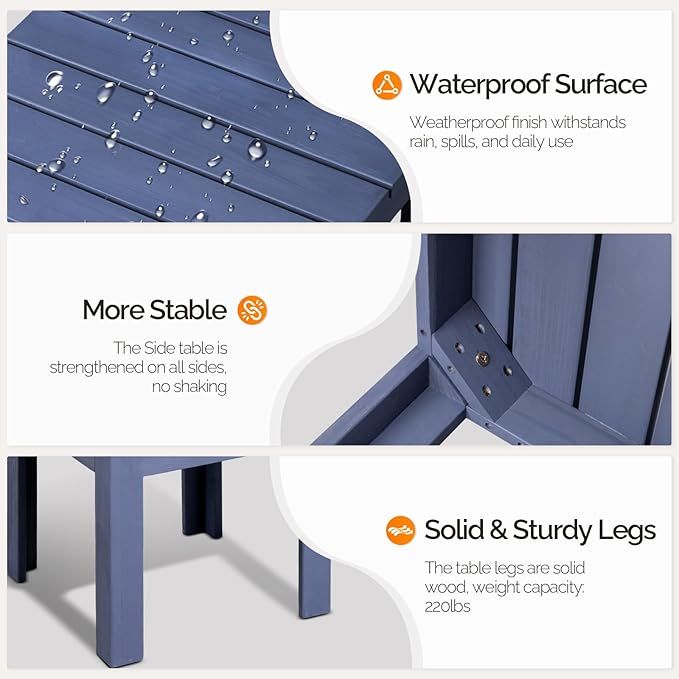 VINGLI Outdoor Adirondack Side Table, 18" Square Thick Wooden Coffee Table, Patio Side Table Conversation End Table for Patio Backyard, Garden, Poolside and Balcony (Navy Blue)