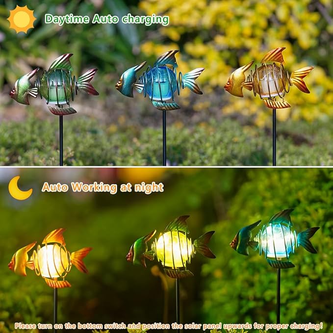Outdoor Garden Solar Lights,Fish Outdoor Figurine Lights with Stakes,Waterproof Decorative Solar Decor for Patio,Yard,Lawn,Garden Stakes Decorative Present for Mom