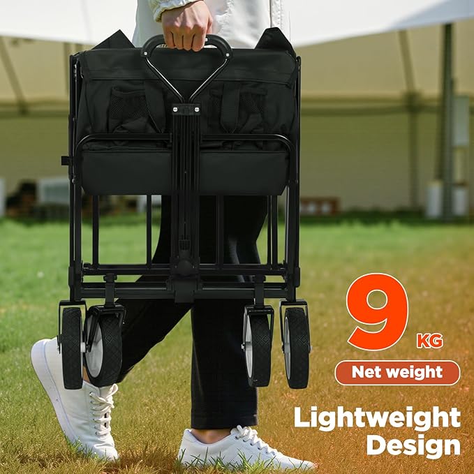 PayLessHere 38" Collapsible Wagon Folding Foldable Garden Cart with Large Capacity, 330 LBS Capacity Portable Utility Wagon Cart Heavy Duty for Beach Camping Shopping Garden,Black