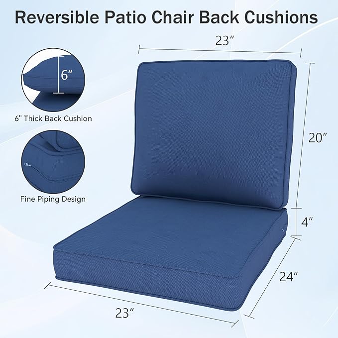 Outdoor Chair Cushions 23" x 24" x 4", Patio Deep Seat Replacement Cushions Set with Zippered Removable Cover, Weather-Resistant Olefin Fabric for Garden Chair Sofa Couch, Set of 4, Blue