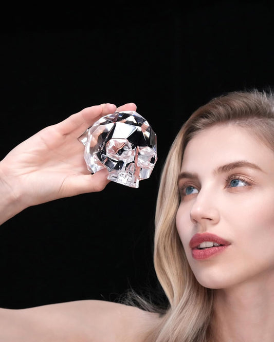 Skullis 3.8" K9 Crystal Skull, Hand Carved Gemstone Fine Art Sculpture, Reiki Healing Stone Statue.828