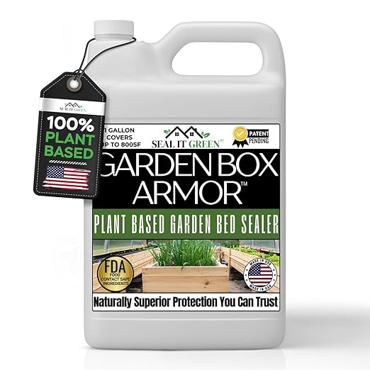 Garden Box Sealer | FDA Food Contact Safe Plant-Based Wood Sealant for Raised Bed, Planter & Pet House. Protects All Wood Types from Water & Weather Damage |
