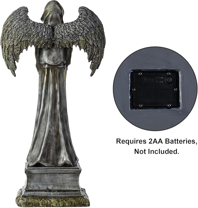 Glitzhome Halloween Porch Decorations, Lighted Halloween Front Porch Standing Sign Decor with Timer, Resin Grim Reaper Sign for Indoor Patio Party, 24" H