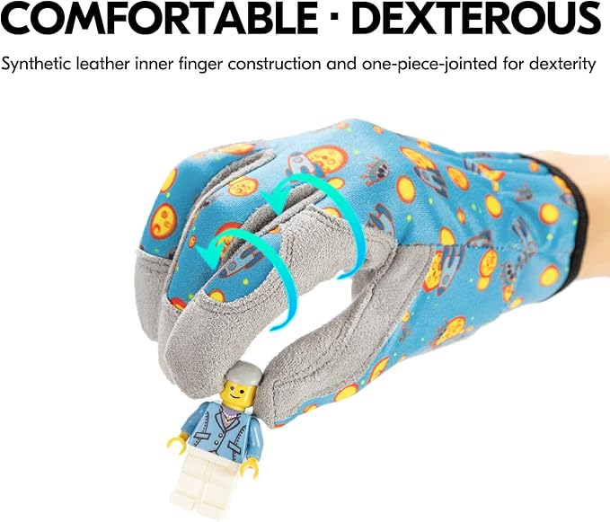 Vgo... 1-Pair Age 3-4 Kids Gardening Gloves,Children Yard Work Gloves,Tollders,Boys,Girls(Size XS, Blue Plane, KID-MF7362)