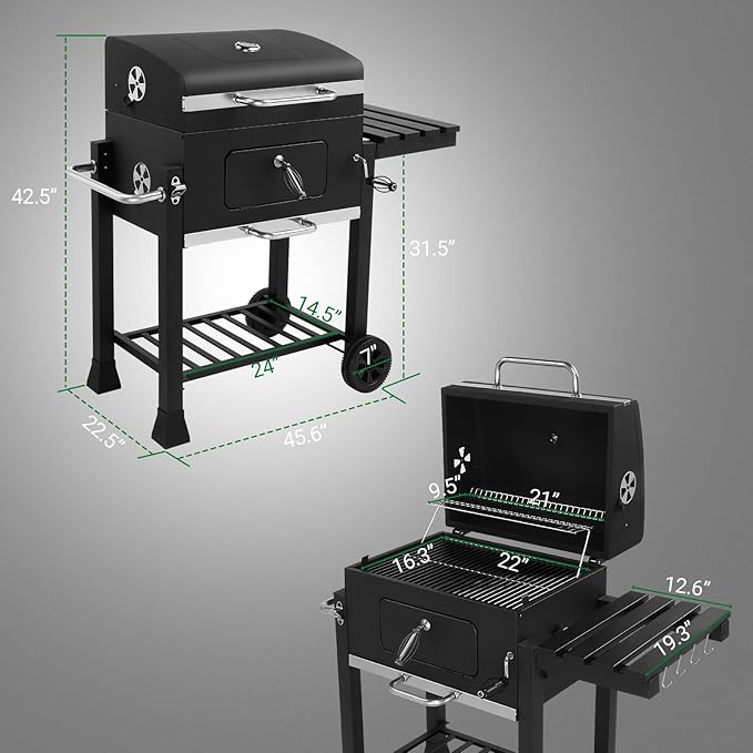 ROVSUN Charcoal Grill with Side Tables, Large Cooking Area, Individual Lifting Charcoal Trays, Pull-Out Ash Tray, BBQ Grill for Outdoor, Picnic, Backyard, Parties