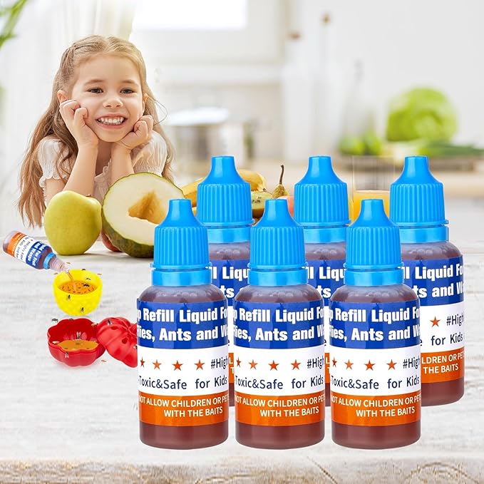 Fruit Fly Trap Refill Liquid Only, Effective Lure Refill Gnat Catcher for Indoors Fruit Fly Trap Refill Liquid, 0.68oz Bottle(6 Pack)