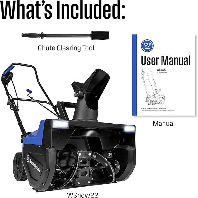 Westinghouse WSnow22 Corded Snow Blower 22 Inch, Steel Auger, Dual LED Lights, Electric Snow Blower with 25ft Throwing Distance, Plows 840lbs/min, Adjustable Chute