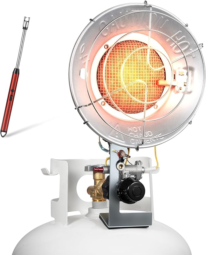 Single Tank Top Propane Radiant Heater With Windproof Lighter,18,000 BTU Portable with 3 Heating Modes, Shut-off Valve and Tip-over Switch for Outdoor, Garage, Patio, RV(CSA)