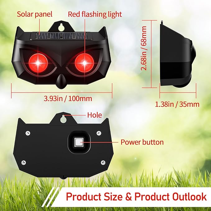 2025 Solar Nocturnal Animal Repeller,2 Pack Racoon Repellent Outdoor,Waterproof Deer Repellent Device,Wall-Mounted Red Flashing Light, Skunk Fox Coyote Deterrent for Chicken Coop Garden Yard