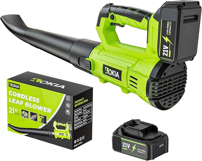 Aokia Leaf Blower, 21V Electric Cordless with Battery and Charger - 6 Speed Mode Handheld Powered Air Blower - Lightweight Leaf for Lawn Care, Patio Cleaning, Blowing Leaves and Dust