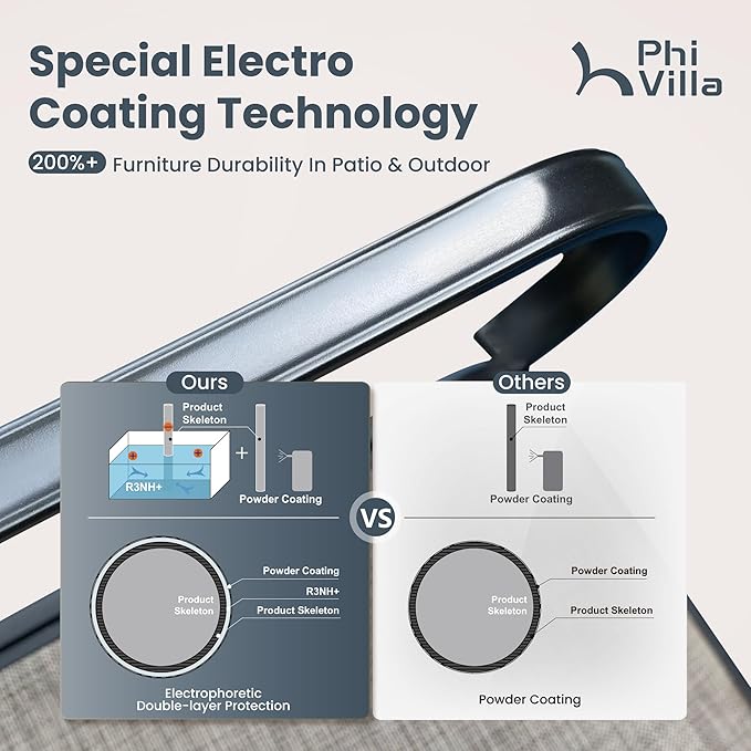 PHI VILLA Patio Dining Table and Chairs, 6 Swivel Dining Chairs with Armrest, Brown Metal Slat Table Top with 1.6" Umbrella Hole, Rustproof E-Coating for All Weather