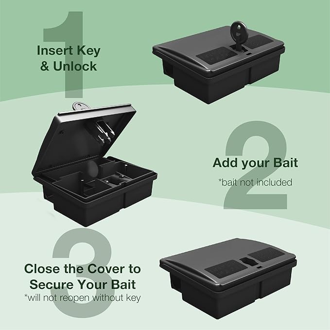 Mouse Bait Station | 4-Pack Indoor & Outdoor Mouse Bait Stations | Bait (Not Included) is Secured by Lock & Key | Pet & Child-Safe Alternative to Mouse Traps | For Mice Only - by Eco Pro Pest Control