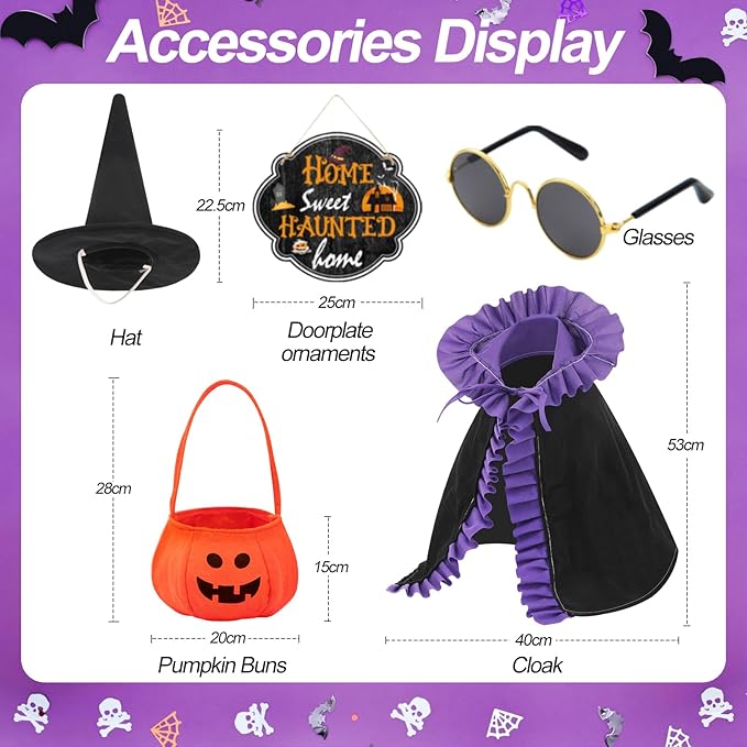 Halloween Porch Goose Outfits Witch with Accessories Yard Garden Lawn Goose Clothes for Plastic Cement Goose Statue 23" Fall Witch Porch Goose Costume Set for Patio Outdoor Decoration