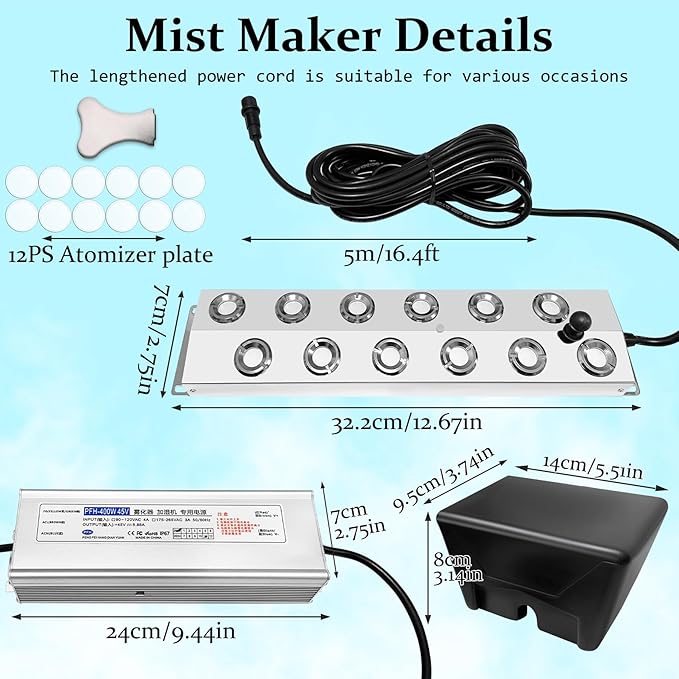 Ultrasonic Fogger 12 Head Ultrasonic Mist Maker,9000ml/H 400W Mist Maker Fogger,12 Head Ultrasonic Fogger Mist Maker,12 Head Ultrasonic Mist Maker fogger Ultrasonic Mister Fogger 12Head Fogger