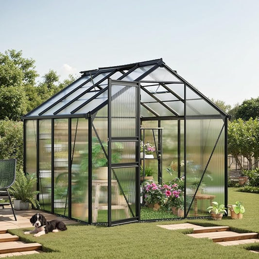 Greenhouse, 6×8FT Greenhouses for Outside, Polycarbonate Greenhouse with Aluminum Frame, Lockable Door and Ajustable Roof Vent for Backyard, Green Houses for Outside Garden Backyard, Patio