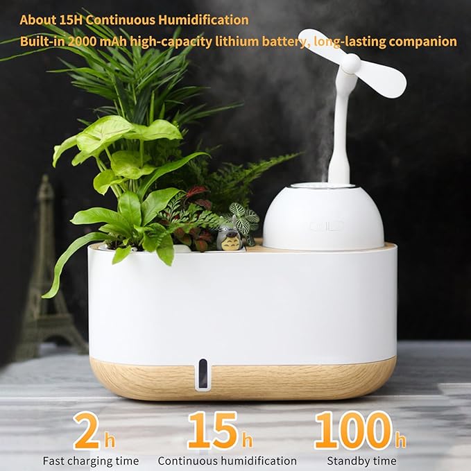 Flowerpot humidifier dual use, Hydroponics Growing System,smart planting, Soft light design,automatic water absorption container,Gardening Gifts for Women,Plant-Free(White)