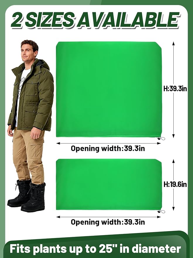 ANPHSIN 12 Pcs Plant Covers Freeze Protection - 39.3in x 39.3in Winter Shrub Plant Protection Bags, Frost Blankets Cloths with Drawstring for Outdoor Garden Plants, Green
