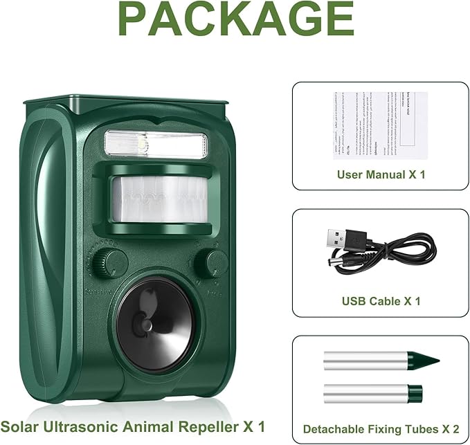 Cat Repeller Outdoor - Ultrasonic Animal Repeller Solar Powered - Waterproof Squirrel Repellent,Raccoon Deterrent with Motion Activated,Repels Dog,Rabbit,Fox,Bird for Farm Yard Protection