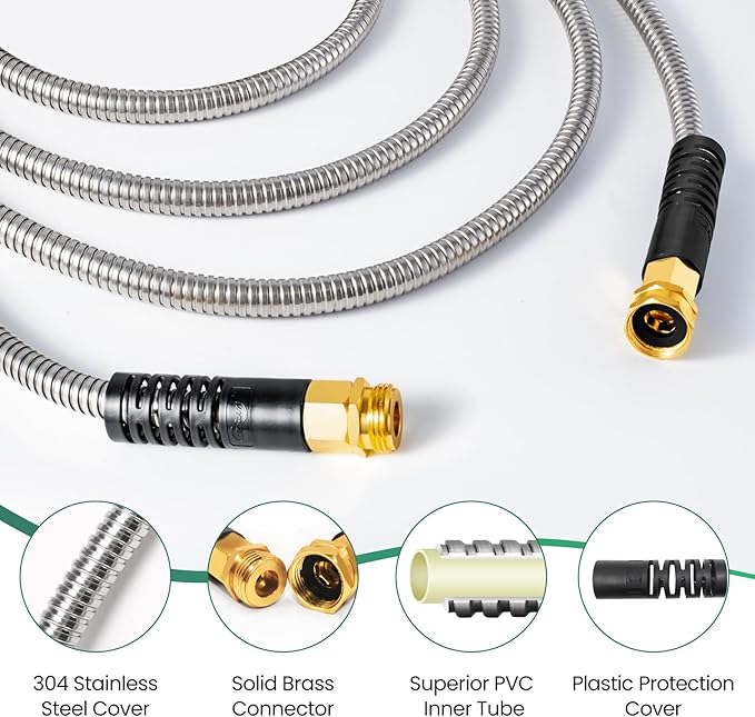 Cesun Metal Garden, Short Connector, Water Lead-in Hose Extension, Extremely Flexible, for Hose Reel/RV/Dehumidifier, Lightweight/Durable/Drinking Water Safe SS Female to Male, 5FT