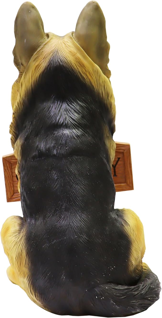 Nature's Mark German Sheperd Dog Puppy Statue with Reversible Welcome Sign and Go Away Sign Resin Garden Decor 12" H