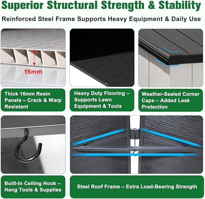 EAGLE PEAK 8x8 Resin Outdoor Storage Shed, Weatherproof Garden Shed with Floor & Lockable Doors, Tool & Equipment Storage for Backyard or Patio, White/Gray
