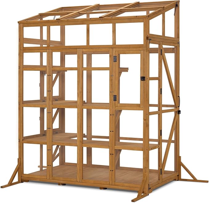 Macrout Wooden Walk-in Greenhouse with Acrylic Panels, Large Greenhouse for Outdoors with Openable Roof Vents with Lockable Door, G727