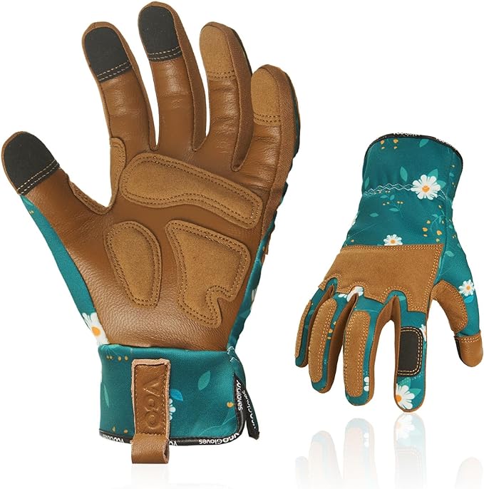 Vgo... 1Pair Gardening Gloves for Women, Goatskin leather Thorn Proof Working Gloves for Weeding, Digging, Raking, Pruning and Planting,Touchscreen (M,Dark Green,GA7471)