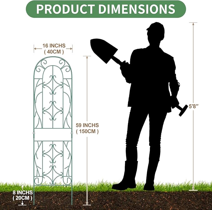 SUNYRISY 4Pack Metal Garden Trellis for Climbing Plants Outdoor, Metal Plant Trellis for Flowers Tomato Cucumber Rose Vegetable Support Garden Decoration, Green