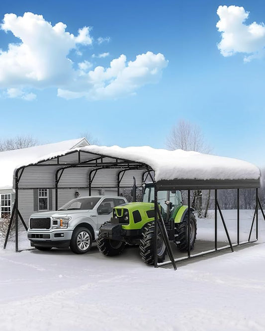 2 Car Carports 20X20 Heavy Duty, Metal Carport with Reinforced Frame & Side Support Poles for All-Weather, Large Outdoor Car Port Suitable for Parking Pickup, Boat, Car, and Tractor