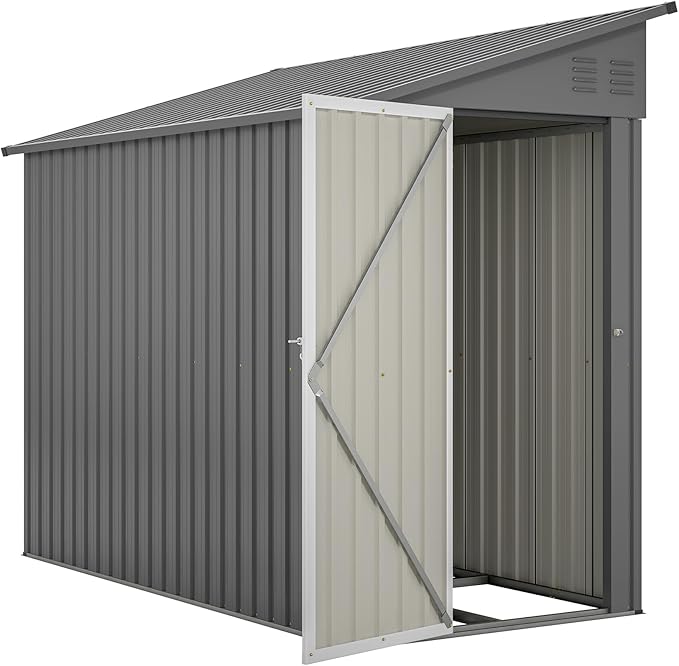 4×8 FT Outdoor Metal Storage Shed,Heavy-Duty Lean to Storage Shed with Floor Base,Garden Tool Metal Storage House W/Lockable Door and 2 Air Vents,Weather Resistant,for Backyard,Patio,Lawn,Gray