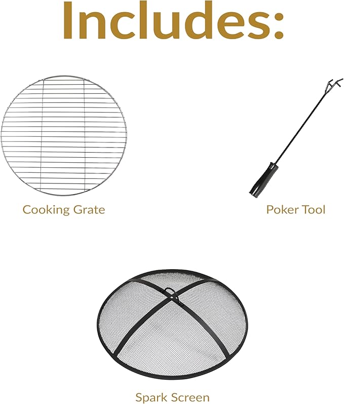 Sunnydaze Cosmic 30-Inch Patio Fire Pit for Outside - Outdoor Wood-Burning Fire Pit with Grill Grate, Spark Screen, and Fireplace Poker