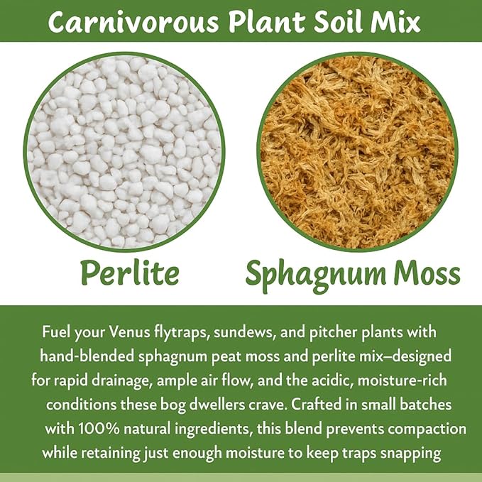 Sphagnum Moss Potting Mix for Carnivorous Plants, Moss and Perlite Blend for Potting Venus Fly Traps, Sarracenia, Pitcher Plants - 75% Sphagnum Moss + 25% Perlite - Made in USA - 1 Quart