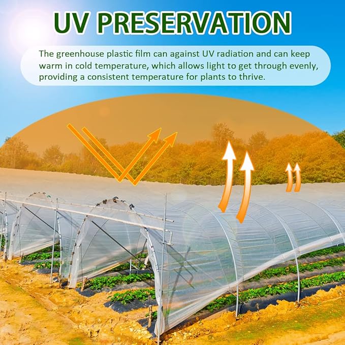 6 mil Greenhouse Plastic Film Sheeting Cover 8 x 26 Ft UV Resistant Clear Polyethylene Film Green House Hoop Farm Plastic Cover for Gardening, Farming, Agriculture