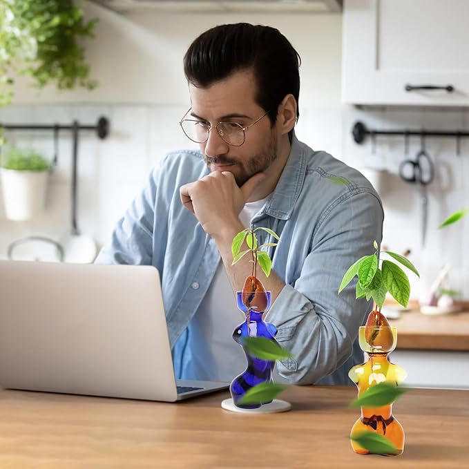 Propagation Vases for Plants Plant Propagation Jars Unique Body Avocado Vase Glass Planter Perfect for Seed Starting Water Rooting and Home Decor Gift for Father