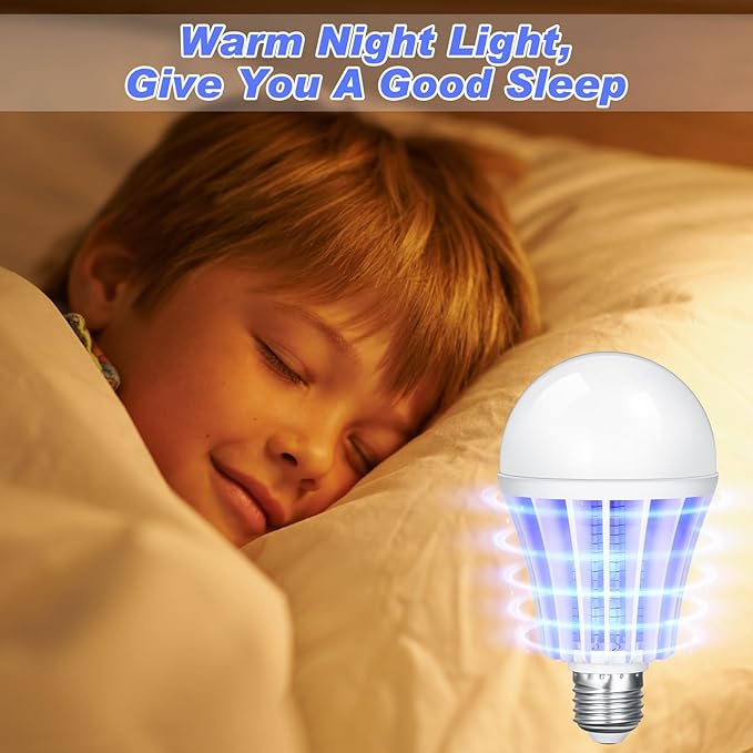 Qualirey Bug Zapper Light Bulb Bulk 2 in 1 Electronic Mosquito Killer Lamp LED Light for Fruit Flies Bug Fly Insect Mosquito Control, Suitable for Indoor Entryway Patio Doorway Corridor (1 Pcs)