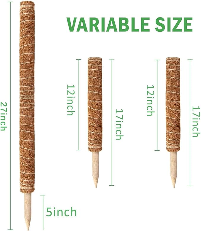 Augshy Moss Pole, 27 Inch Moss Poles - 2Pcs 17 Inch Plant Stakes Moss Sticks for Monstera Indoor Creepers Plant Support Extension Climbing Plants