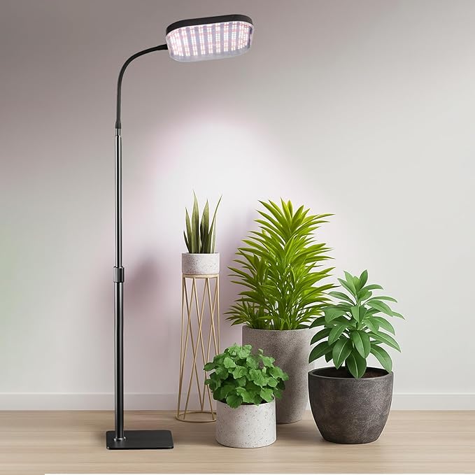Square Grow Light for Indoor Plants, 336 LEDs 6000K Full Spectrum 12V 3A High Power Floor Plant Light with Stand for Indoor Large Tall Plants Faster Growing, 4/8/12H Timer & Height Adjustable 16-29"