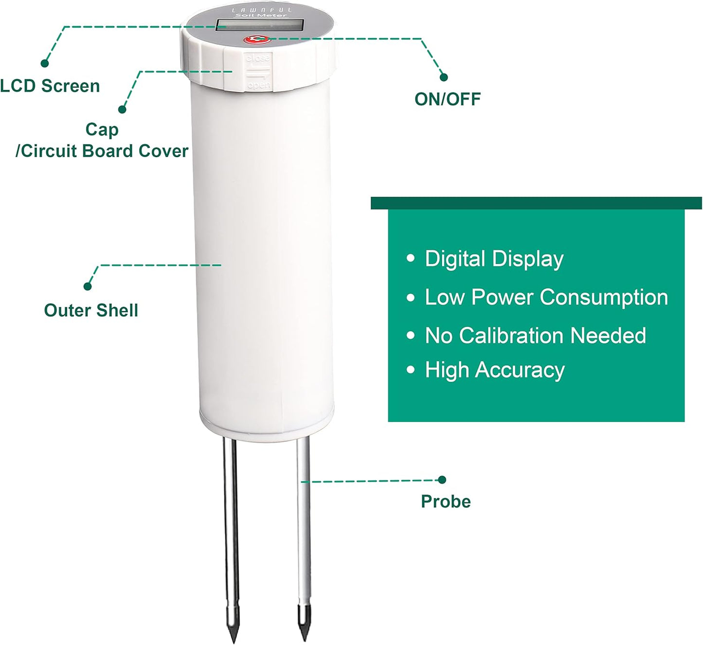 Digital Soil pH Meter, Industrial Grade Soil pH Tester with Calibration-Free LCD Display, High Accuracy Soil pH Pen, Soil pH Monitor for Garden, Lawn, Plant (White)