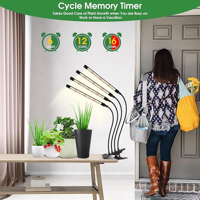 Wolezek Grow Lights for Indoor Plants, 2 Pack 80 LED Full Spectrum Grow Light with Clip, Plant Light with 5000K/3000K/660nm LED Chips, Auto Timer 6/12/16H, Grow Lamp for Seed Starting, Winter Growth