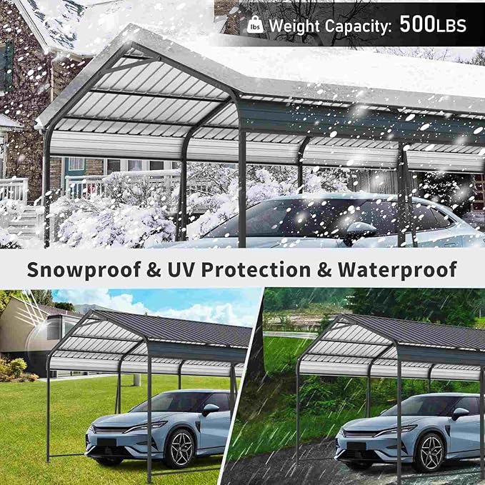 12x32 Ft Metal Carport Kit with Galvanized Steel Roof - Heavy Duty Car Shelter for Snow Load, UV & Rain Protection - Outdoor Canopy for Trucks, RVs, Boats, Storage Shed