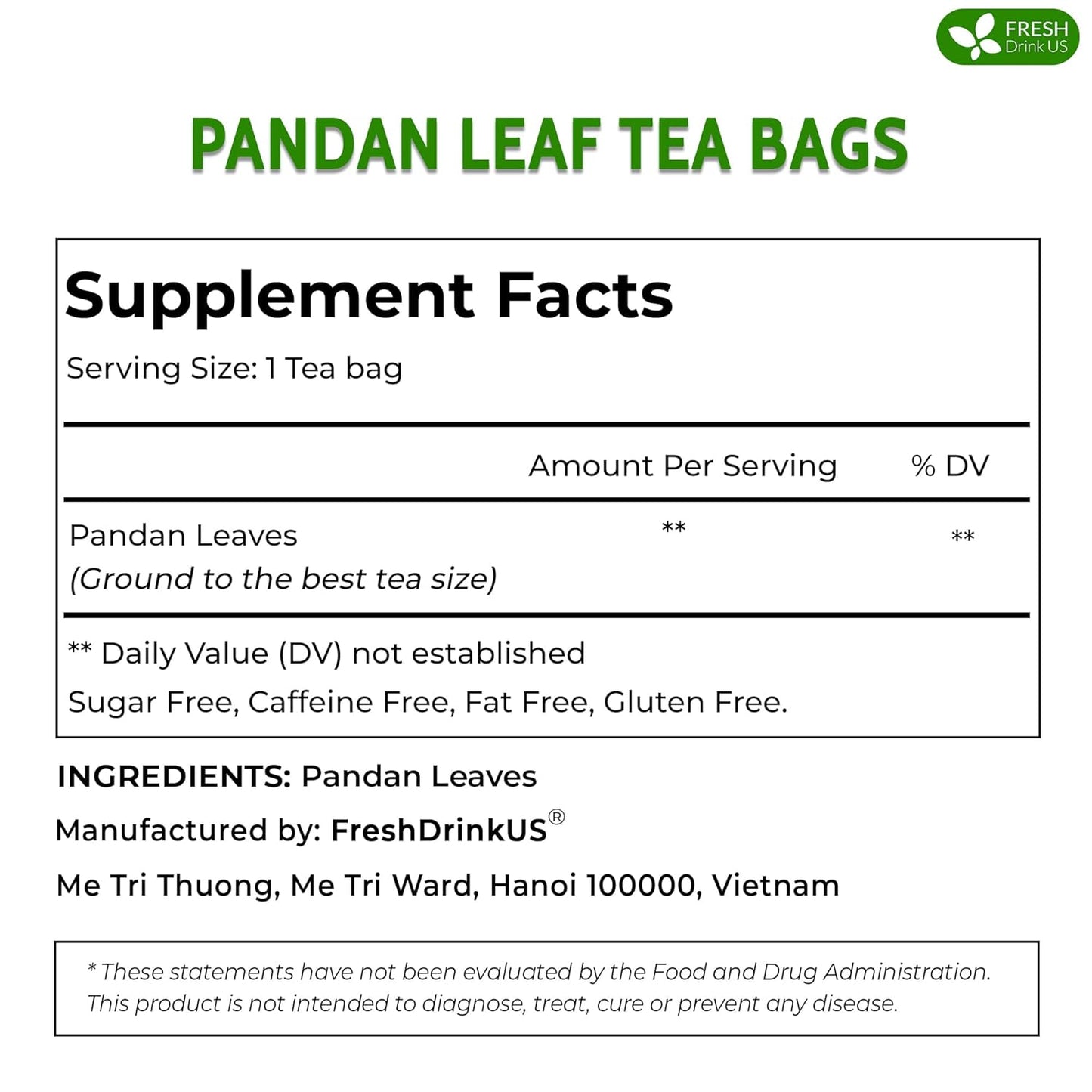 FreshDrinkUS, Premium 45 Spearmint Tea Bags, 100% Natural Spearmint Leaves. Loose Leaf Spearmint Herbal Tea. Spearmint Leaf Tea. No Sugar, No Caffeine, No Gluten, Vegan.
