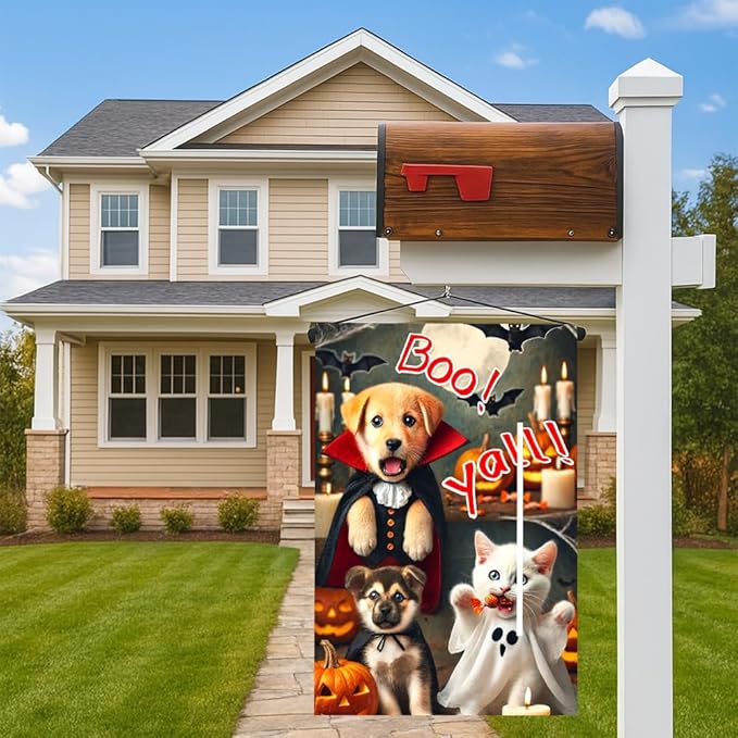 Winter Halloween Black Cat Witch Garden Flag 12x18 Inch Double Sided Fall Yard Flag