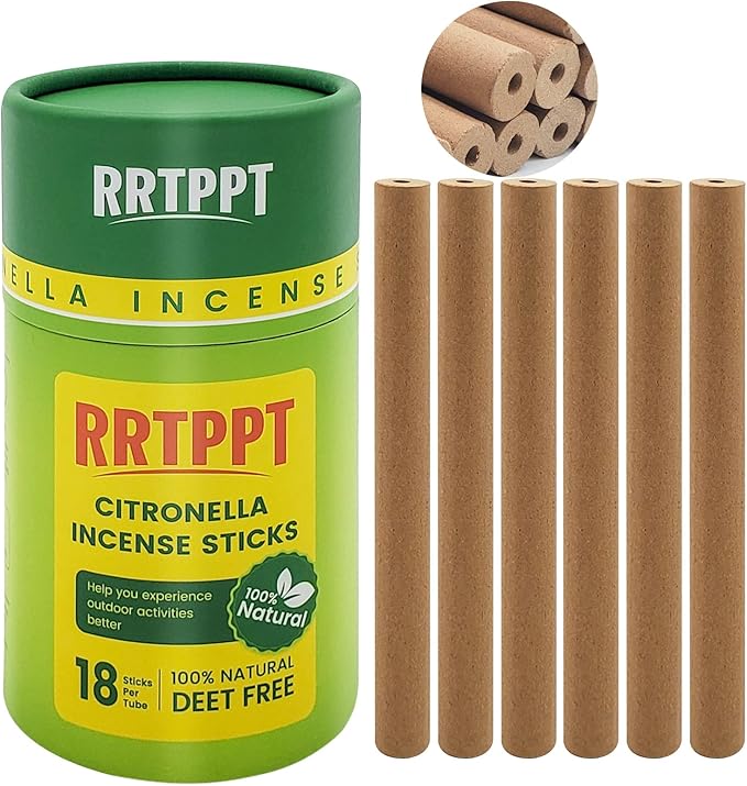 Hollow Citronella Incense Sticks with Natural Ingredients Citronella Lemongrass and Rosemary Oil Help You Better Enjoy Outdoor Life (18 Sticks)