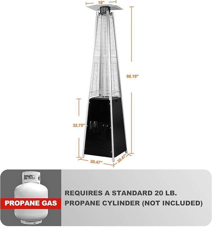 Nuu Garden Outdoor Propane Patio Heater, 48,000 BTU Pyramid Outdoor Heater with Wheels, Hammered Bronze Tower Portable Heater with Quartz Glass Tube, Black