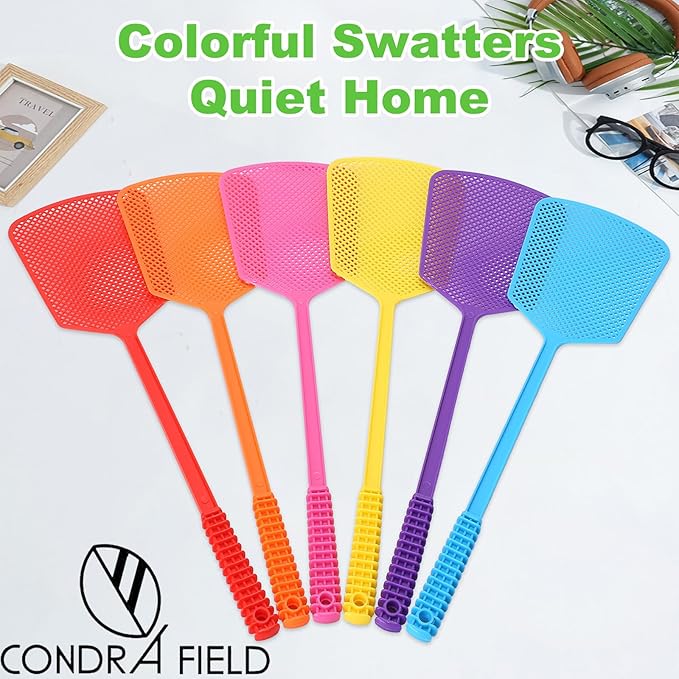 Fly Swatter,Plastic Flyswatters Multi-Pack,6 Bulk Vibrant Colorful Fly Killer,Long Handle Bug Swatter for Indoor and Outdoor