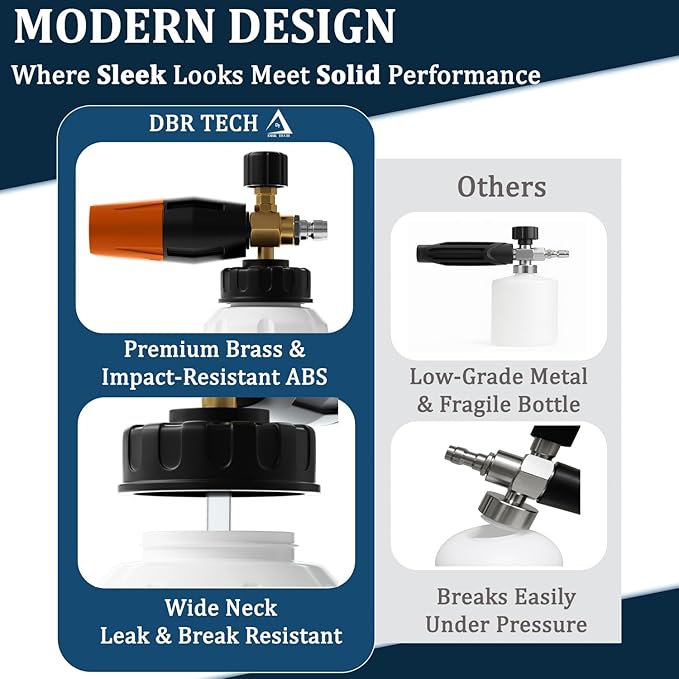 Foam Cannon for Pressure Washer, 1.1mm Orifice, 1000-4000 PSI, 1/4 Inch Quick Connector, Wide Neck and Adjustable Spray, Heavy Duty Car Snow Foam Blaster for Superior Foaming & Deep Clean, Orange