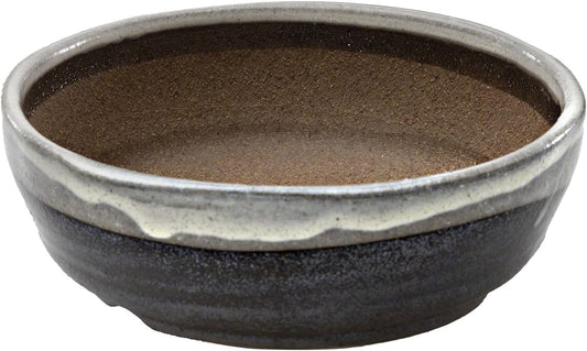 Wazakura Shigaraki Series Handmade Stripe Glazed Ceramic Bonsai Pot with Drainage, 6.6 in (170 mm) Made in Japan, Garden Training Container & Planter - White Stripe Small Size